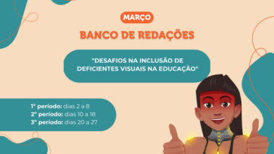Fundo laranja claro, Texto Banco de Redações Desafios na inclusão de pessoas com deficiência visual na educação